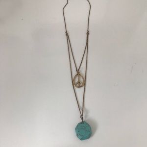 Lucky Brand Stone with Peace Sign Necklace